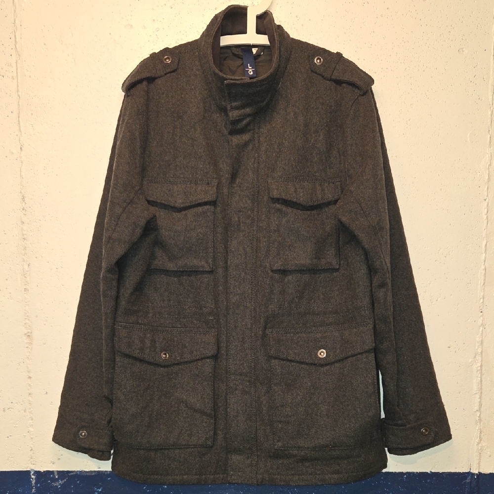 H&M Men's Charcoal Gray Military Winter Jacket (Large)